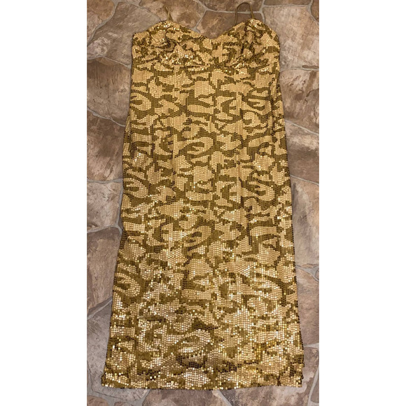 NWT Anthropologie Sequined Design Gold Midi Slip Dress, Size 20W - Picture 5 of 9
